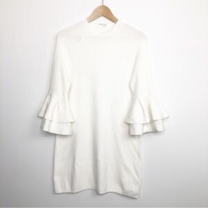 𝅺Anthropologie ivory knit double ruffle sleeve winter white dress
